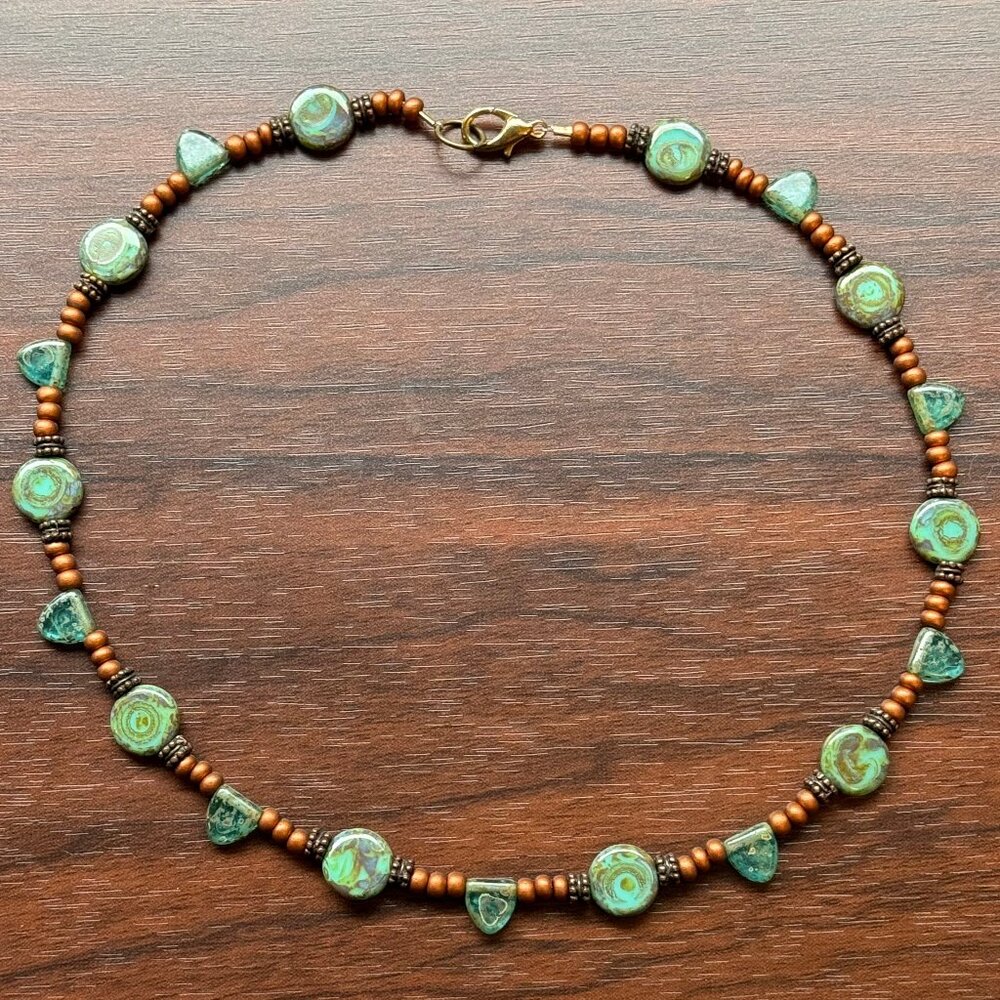 Swirly Glass and Metal Beaded Necklace with Reclaimed Vintage Beads - Picture 2 of 2